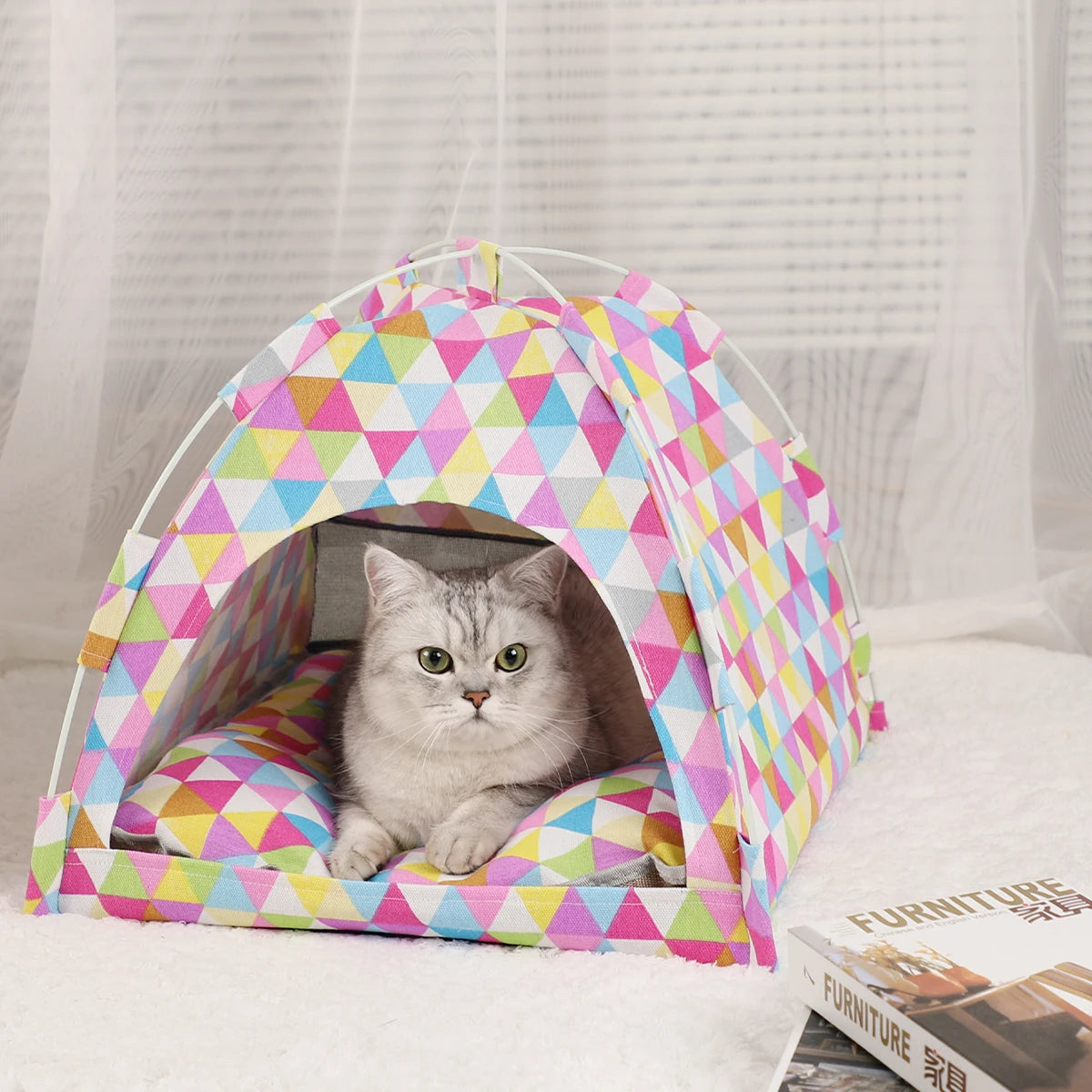 Pet Tent Bed Cat House Clamshell Warm Cushion Winter Kitten Sofa Basket
