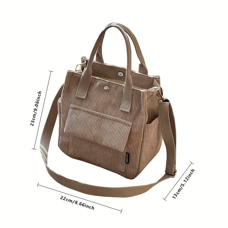 Corduroy Tote Bag Multi Pocket Crossbody Shoulder Satchel for Women