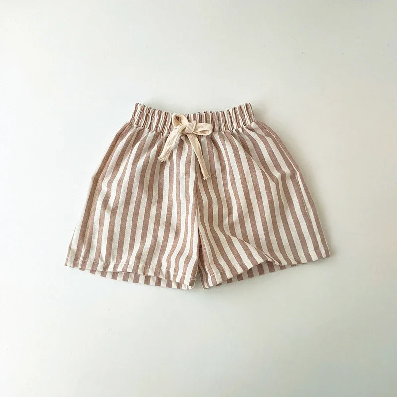 Kids Striped Linen Cotton Pants Vintage Loose Harem Trousers for Boys & Girls
