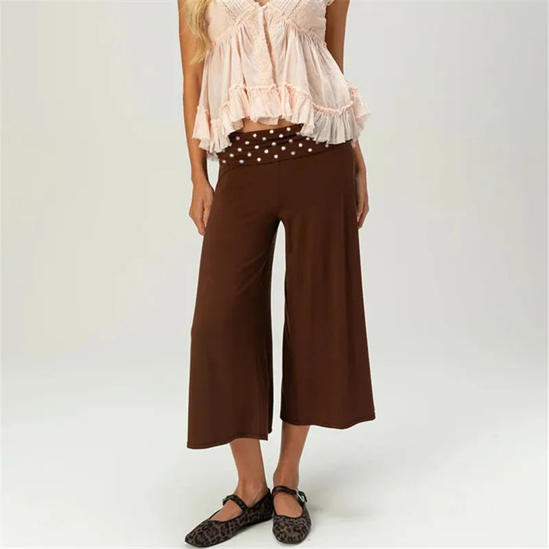 Women Fold Over Wide Leg Pants
