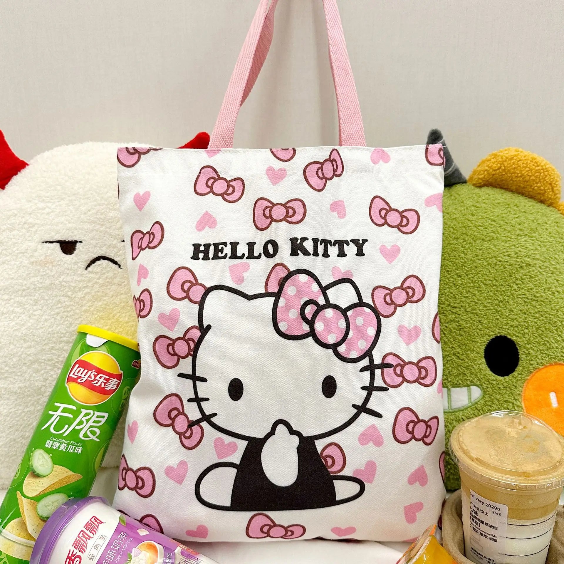 Hello Kitty Large Capacity Canvas Shoulder Handbag Cartoon Commuter Satchel