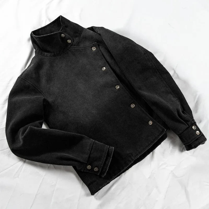 Unisex Y2K Fencing Jacket Vintage Washed Gradient Button Cotton Streetwear Casual Jacket
