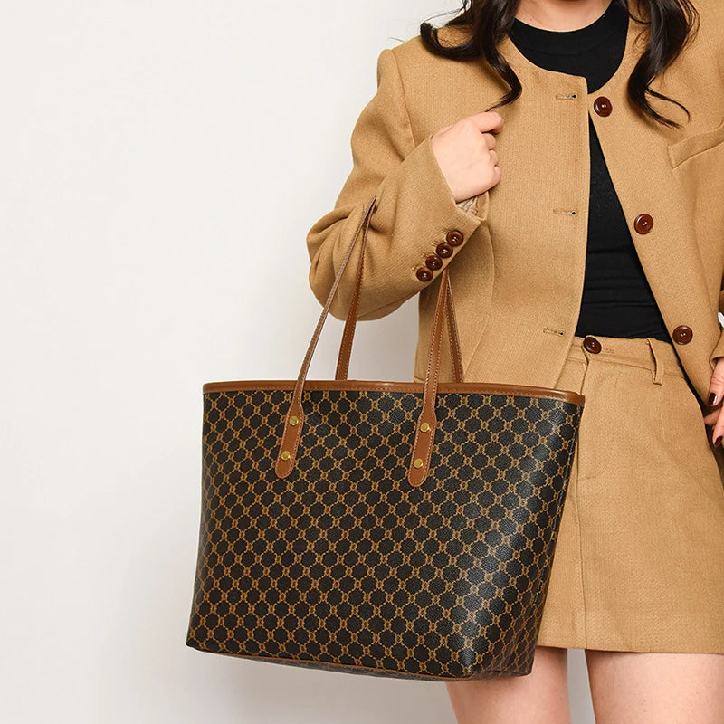 Women PU Leather Large Capacity Shoulder Tote Bag Casual Commuting Handbag