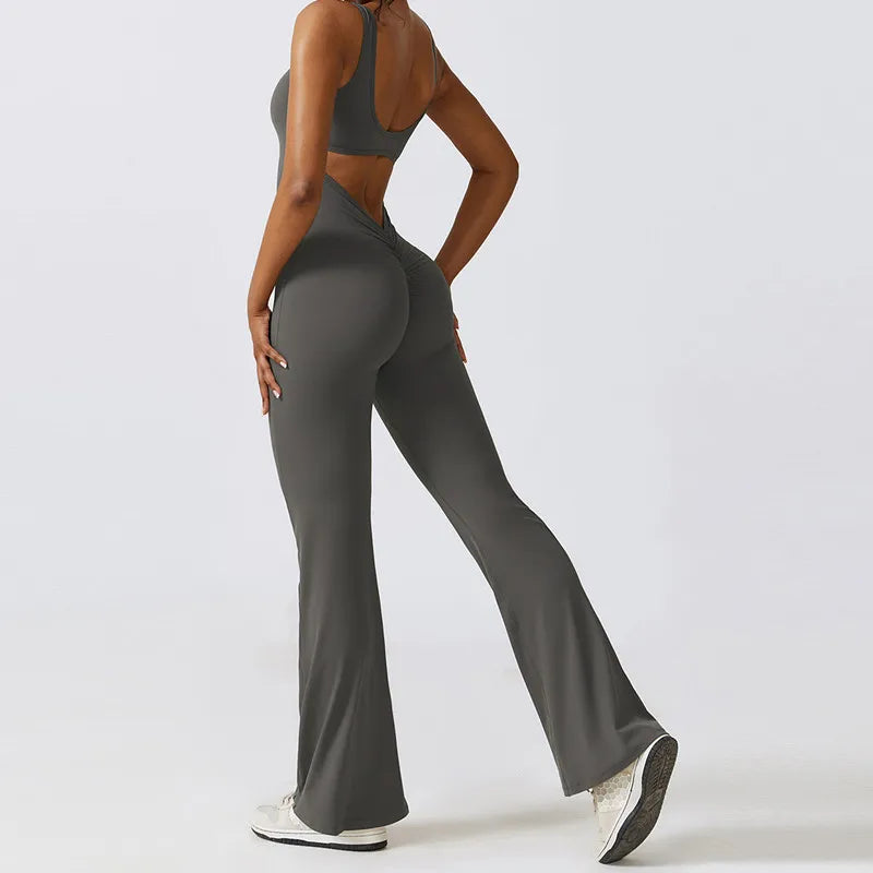 Women V Back Yoga Jumpsuit Sexy Gym Fitness Romper Bodysuit Sportswear
