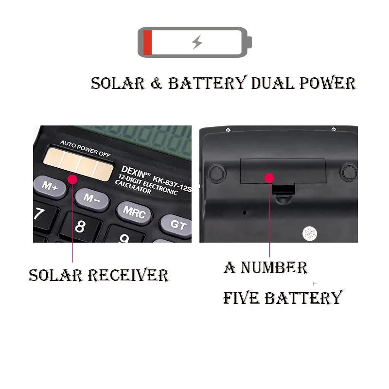 12 Digit Desktop Calculator – Large LCD Display Dual Power Solar & Battery