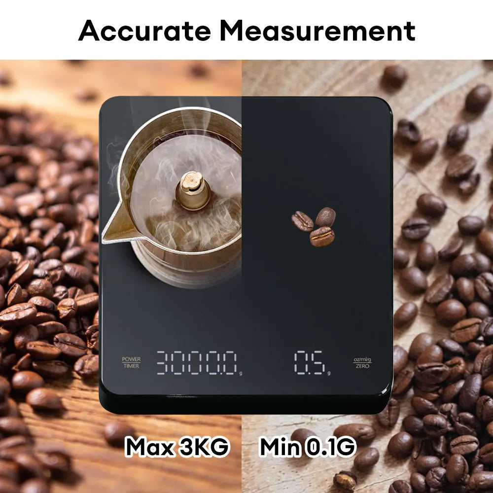 Digital Coffee Scale with Timer LED USB 3kg 0.1g High Precision Multi Unit
