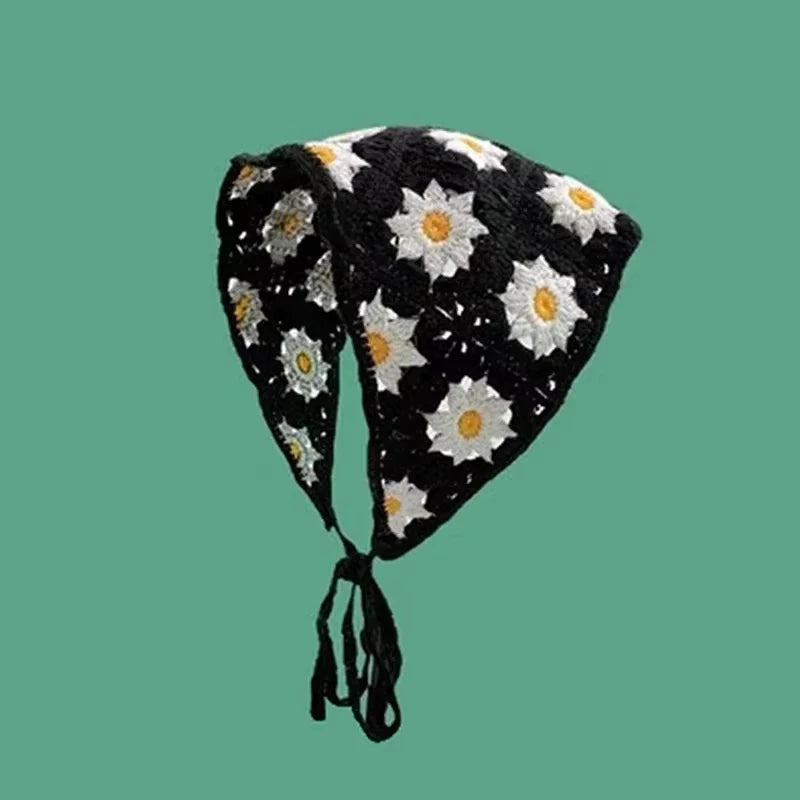 Crochet Triangle Headband for Women Handmade Flower Hair Scarf