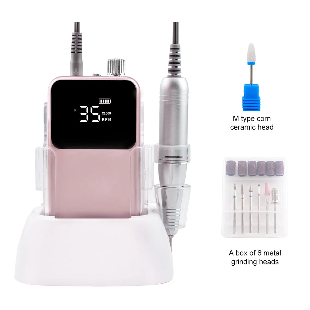 Rechargeable Nail Drill 35000RPM Cordless Manicure Pedicure Machine