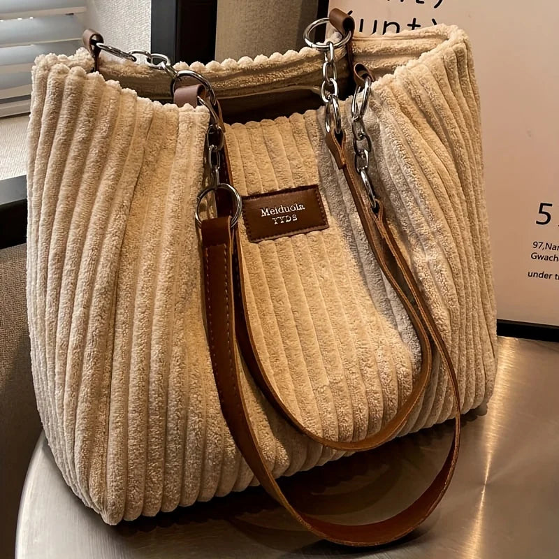 Corduroy Tote Bag for Women Large Capacity Shoulder Bag