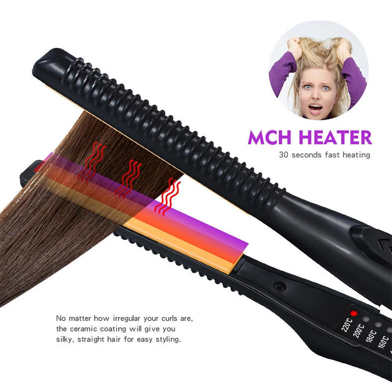 2-in-1 Hair Straightener Curler Ceramic Flat Iron Short Hair Beard Styling Tool
