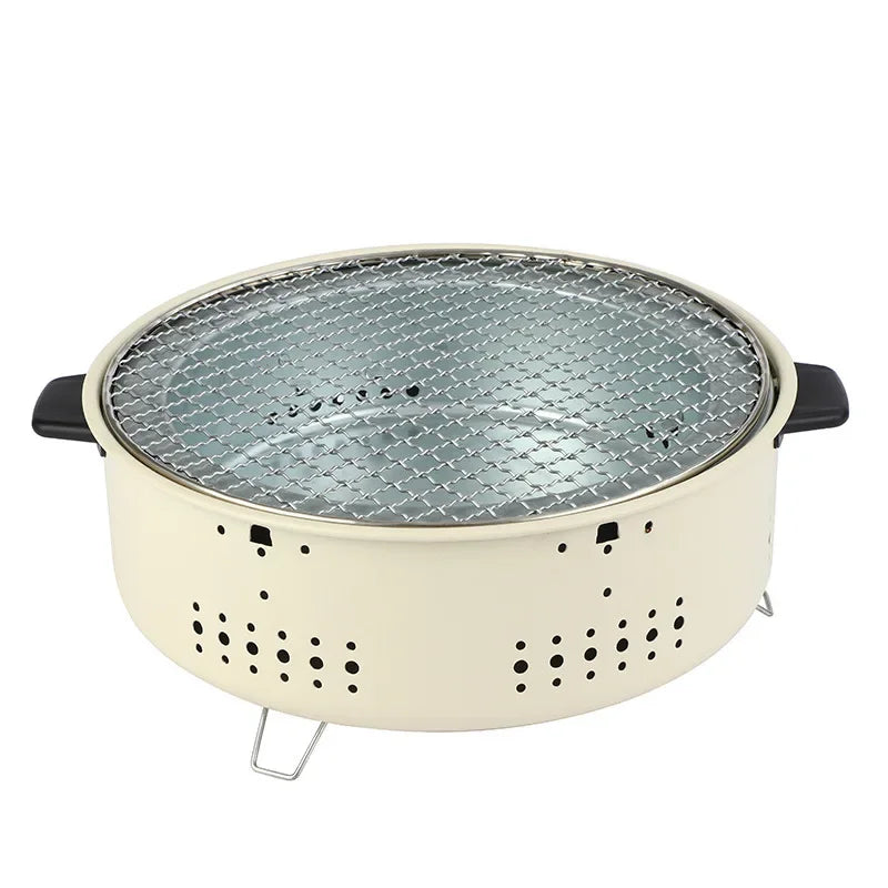 Portable Round Charcoal BBQ Grill Stainless Steel Korean Style Outdoor Camping Barbecue Stove