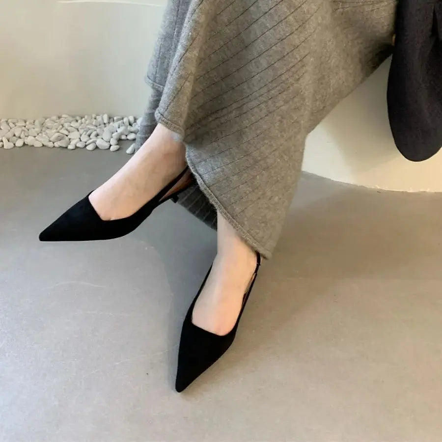 Women Pointed Toe Slingback Sandals Low Heel Elegant Summer Dress Shoes