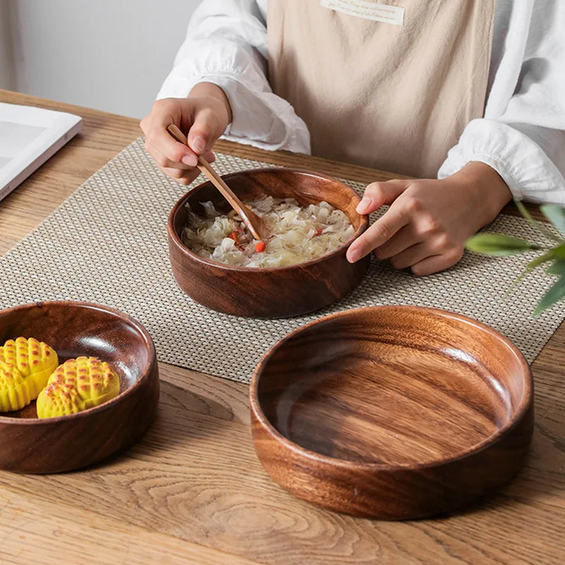 Walnut Wood Boat Bowl Solid Wooden Salad Fruit Bowl Vintage Kitchen Decor