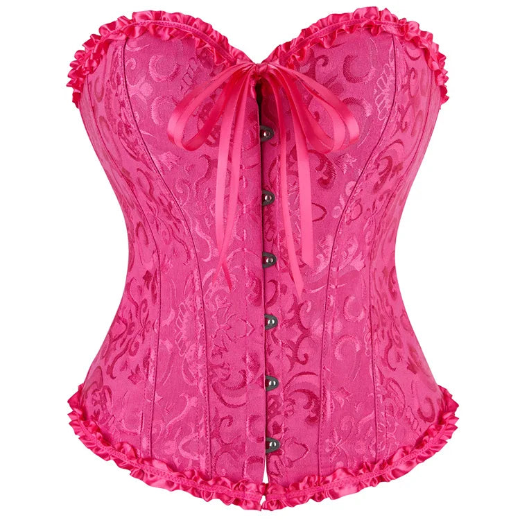 Women Floral Jacquard Corset Lace Up Bustier Top