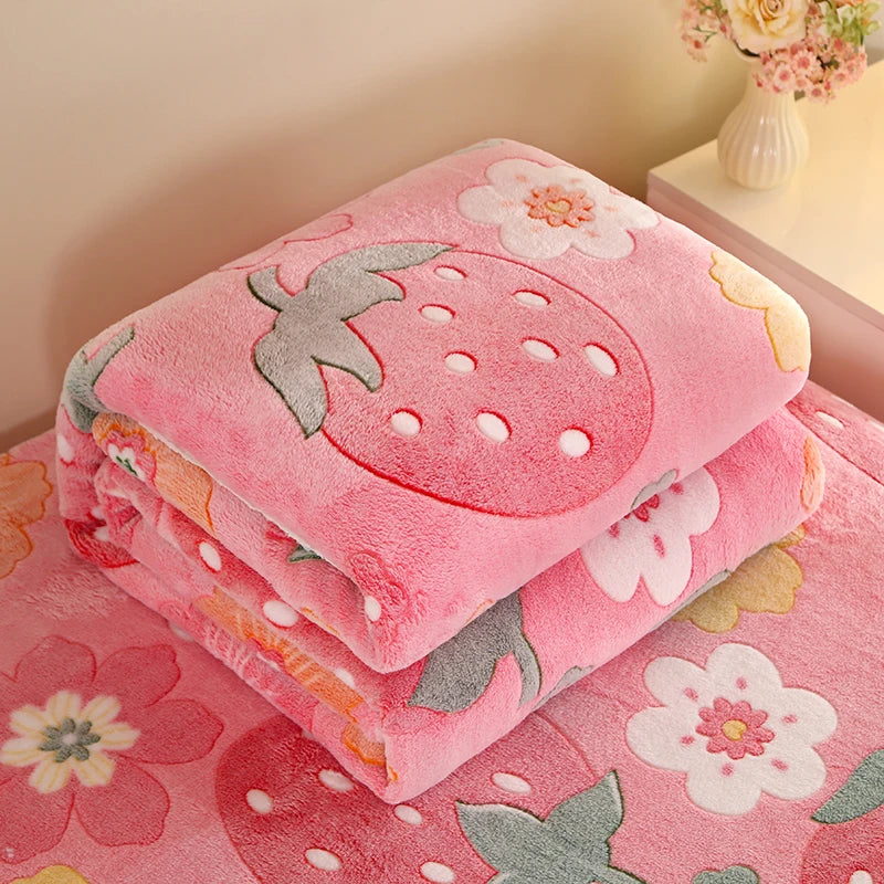 Floral Fleece Blanket Warm Plaid Sofa Throw Travel Shawl Bedspread