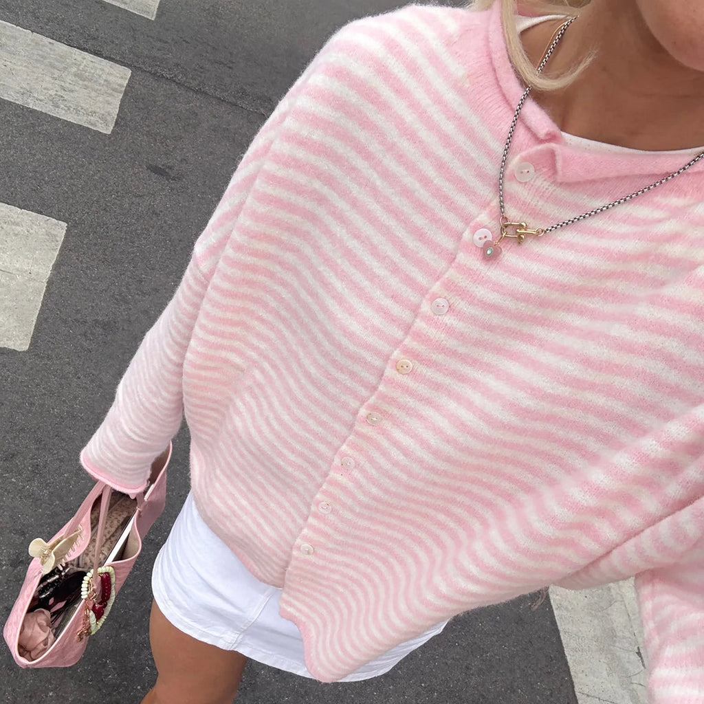 Women Striped Knit Cardigan Loose Fit Long Sleeve Y2K Autumn Casual Sweater