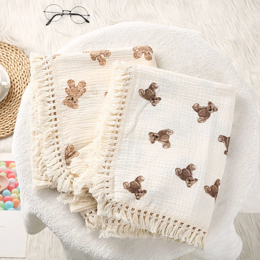 Bear Muslin Baby Swaddle Blanket Cotton Newborn Blanket