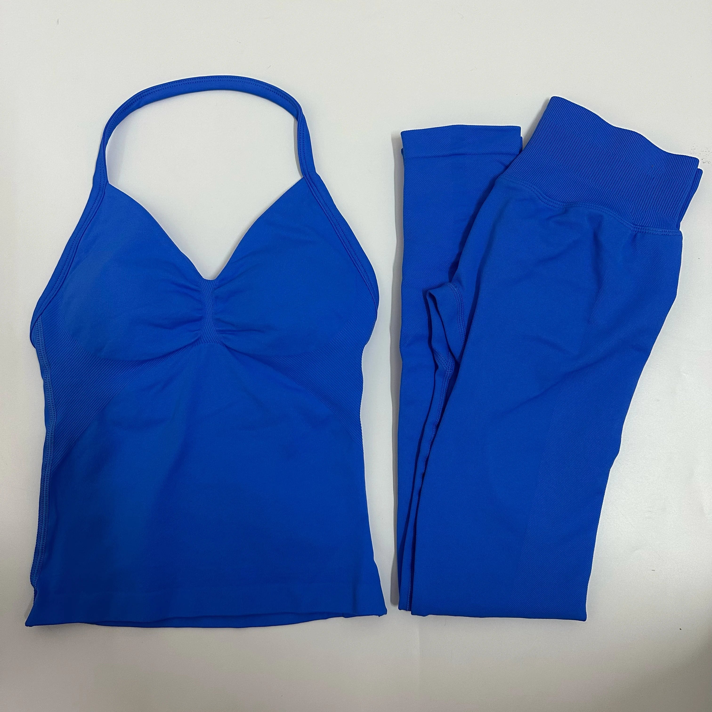 Backless Yoga Set Women Tank Top High Waist Scrunch Leggings Gym Fitness Outfit