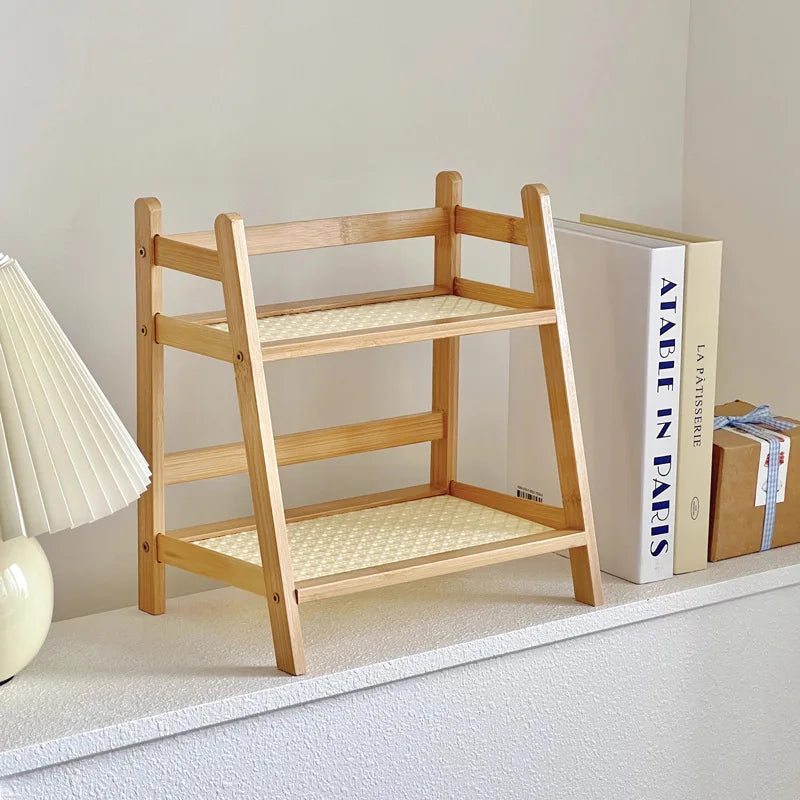 2 Tier Bamboo Countertop Organizer Coffee Cup Holder Multipurpose Storage Shelf