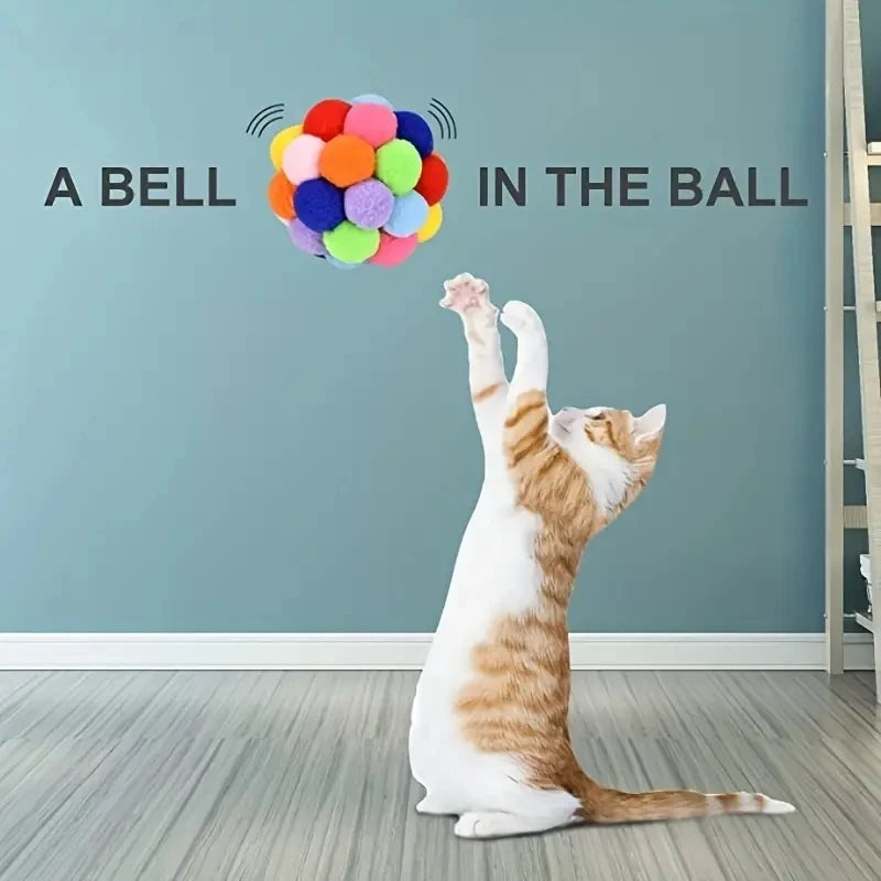Cat Plush Ball Toy Elastic Bell Ball Colorful Wool Interactive Cat Toy