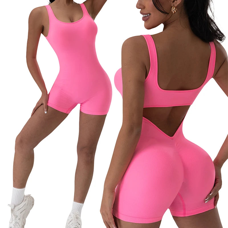 Backless Yoga Jumpsuit Women Seamless Gym Romper Fitness Bodysuit