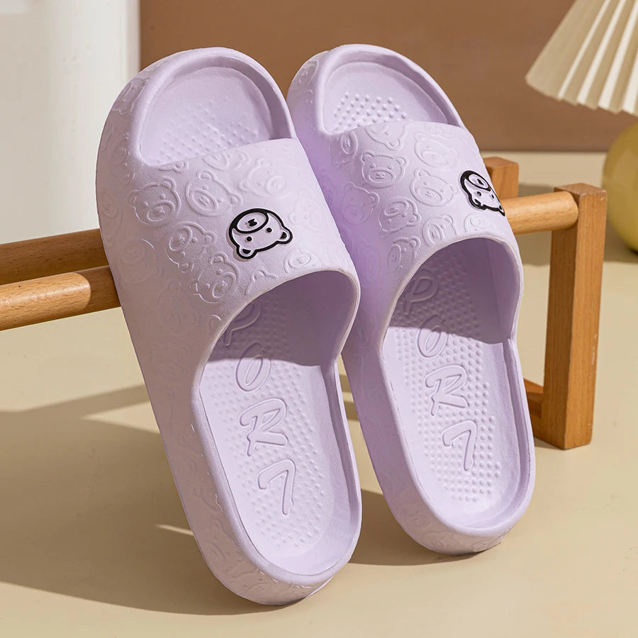 Non Slip Bathroom Slippers Women Men Summer Home Sandals Soft EVA Indoor Shower Slides Cute Cartoon Bear Slippers