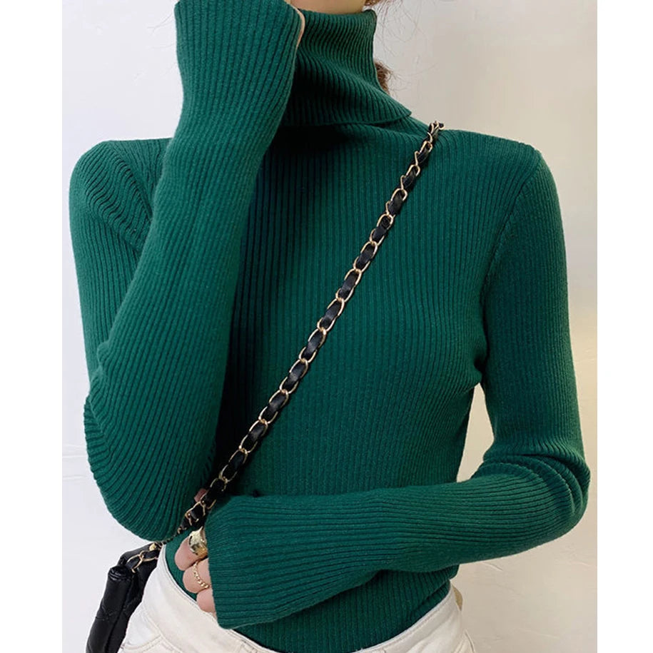 Women’s Soft Knit Turtleneck Sweater Autumn Winter Pullover Jumper