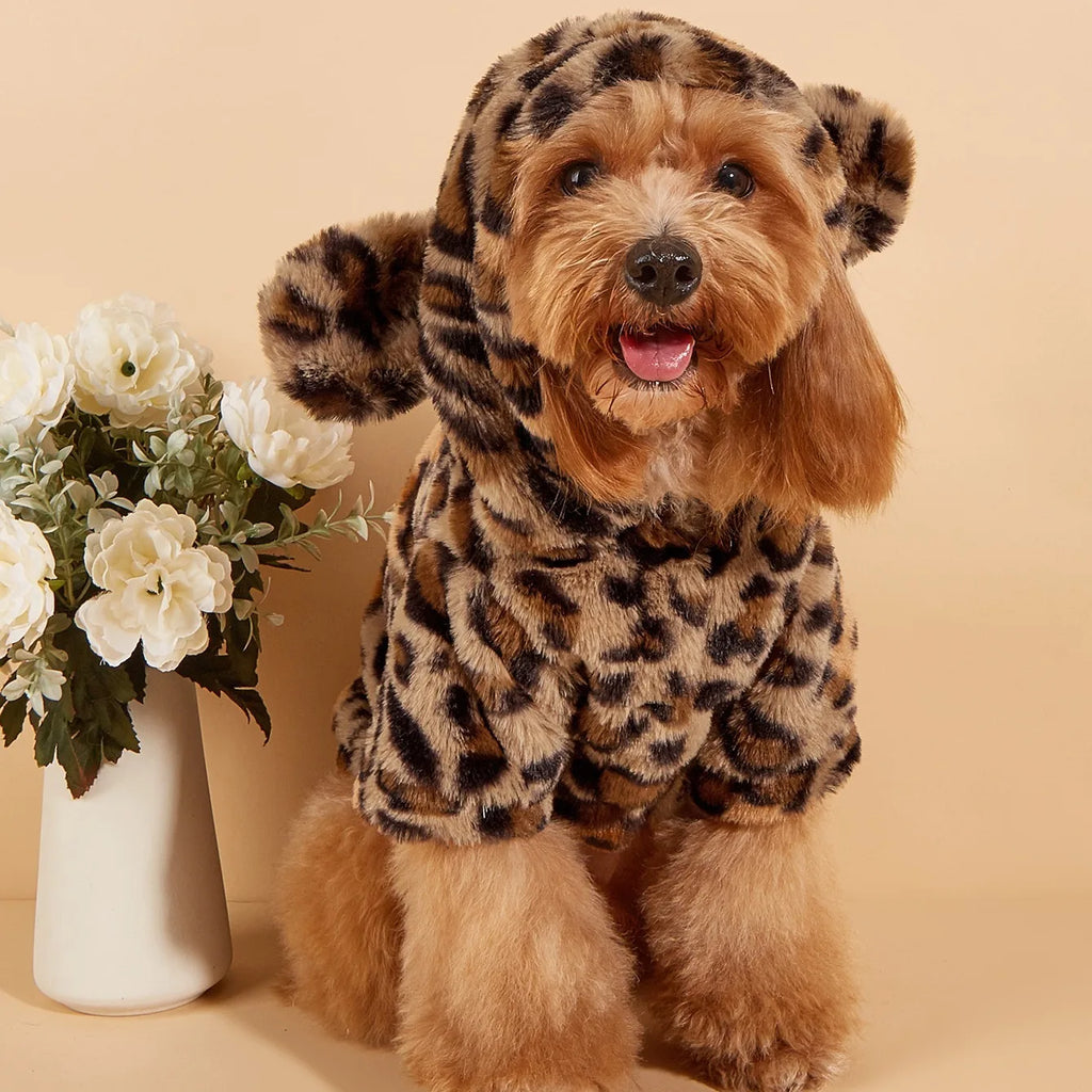 Leopard Dog Hoodie with Ears for Small Medium Dogs