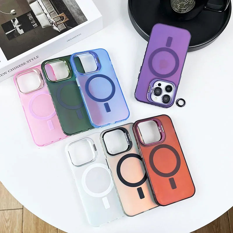 Color Change MagSafe Magnetic Metal Stand Lens Protection iPhone Case