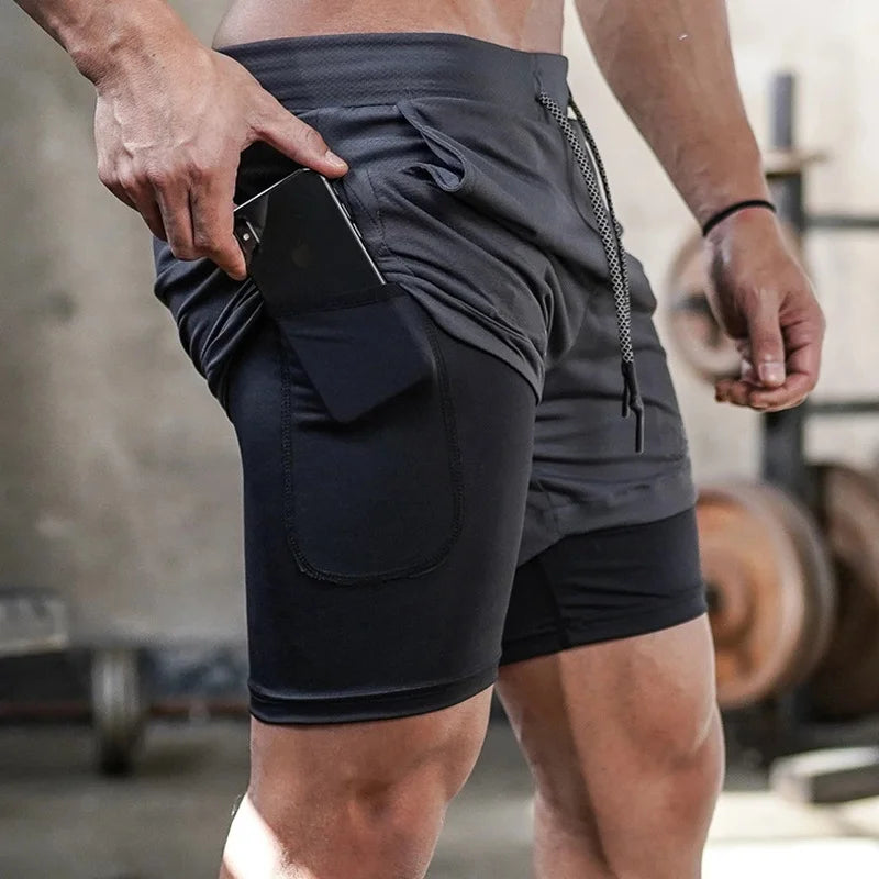 Men 2-in-1 Camo Running Shorts Quick Dry Gym Fitness Training Sports Shorts