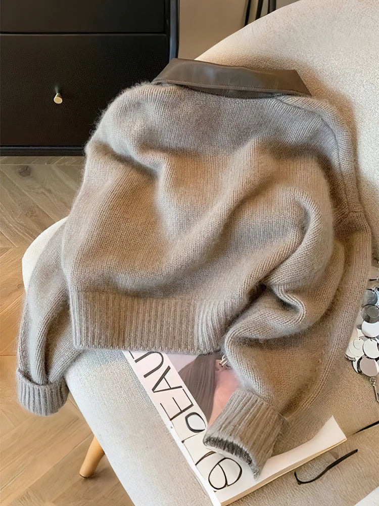 Women Cropped Knit Cardigan Zipper Sweater Jacket Thick Autumn Vintage 2000s Style