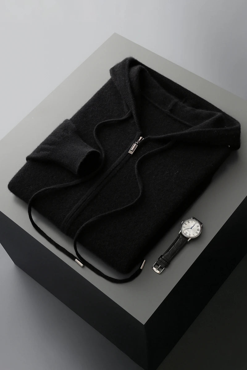 Men Knitted Hooded Cardigan Cashmere Zipper Sweater Warm Hoodie