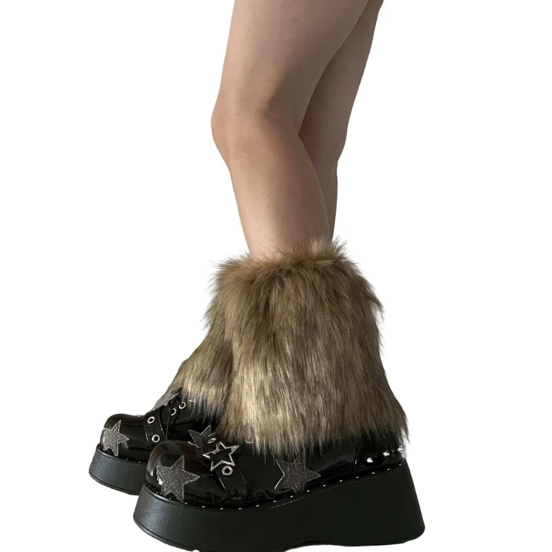 Faux Fur Leg Warmers Y2K Winter Boot Covers