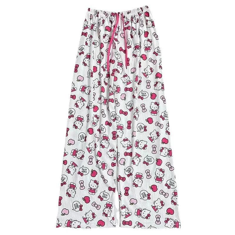 Women’s Cute Cat Cartoon Pajama Pants Y2K Kawaii Loose Casual Home Trousers
