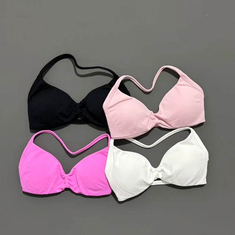 Seamless Strappy Sports Bra Halter Gym Top Women High Support Yoga Tank