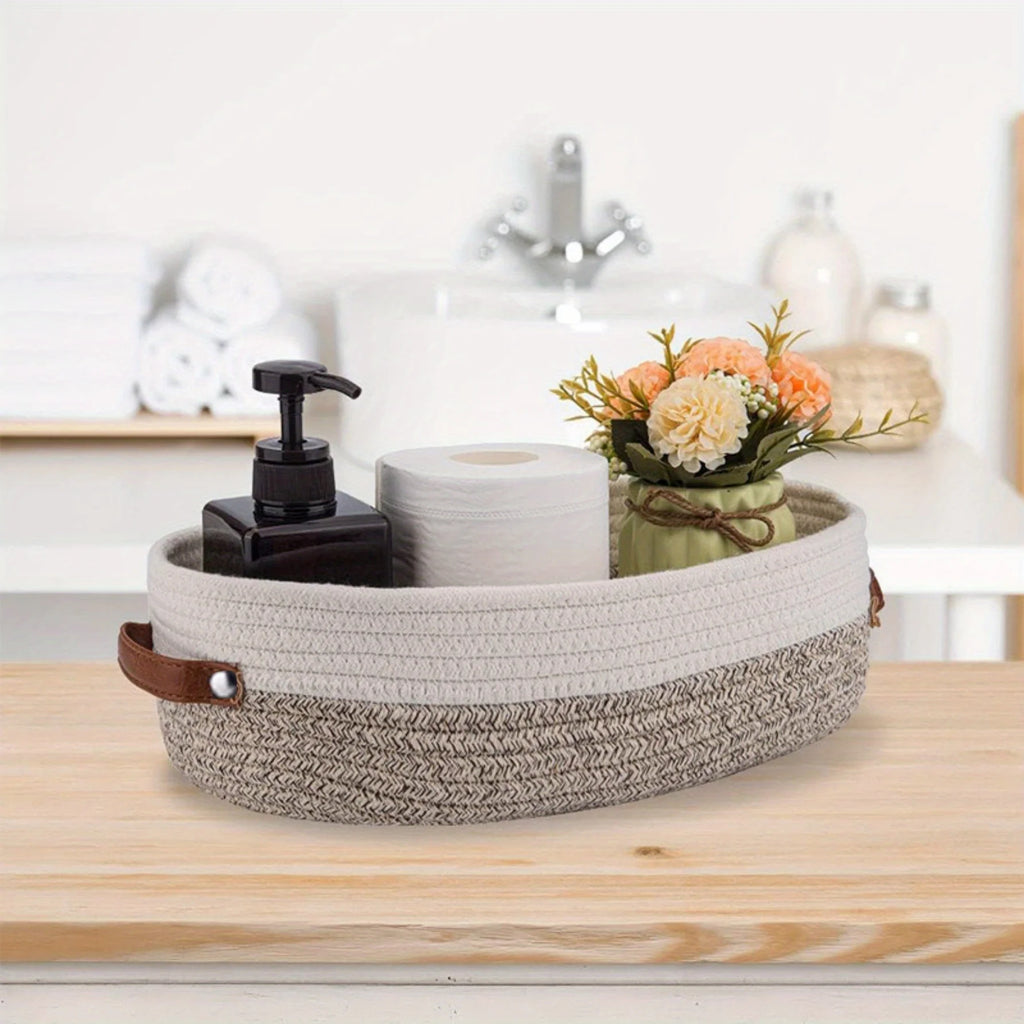 Oval Woven Storage Basket Bathroom Desktop Organizer