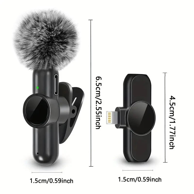 Wireless Lavalier Microphone Mini Clip On Mic for iPhone Android Audio Recording
