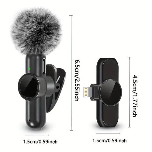 Wireless Lavalier Microphone Mini Clip On Mic for iPhone Android Audio Recording