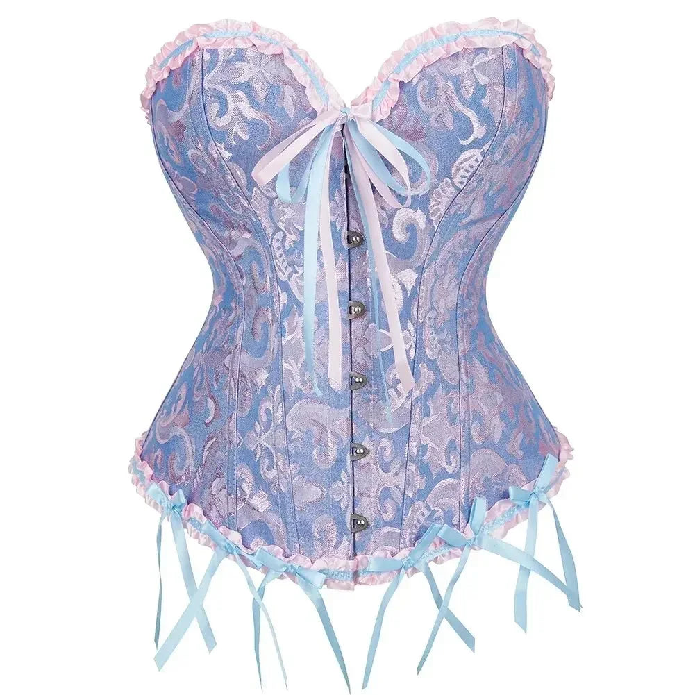 Women Floral Jacquard Corset Lace Up Bustier Top