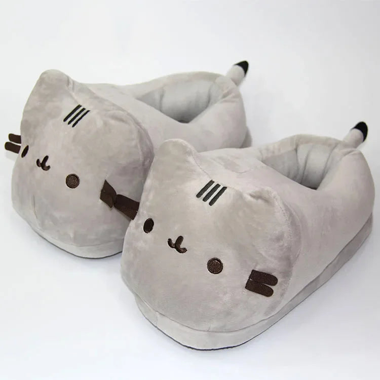 Cartoon Cat Plush Slippers Winter Warm Indoor Soft Full Covered Bedroom Shoes