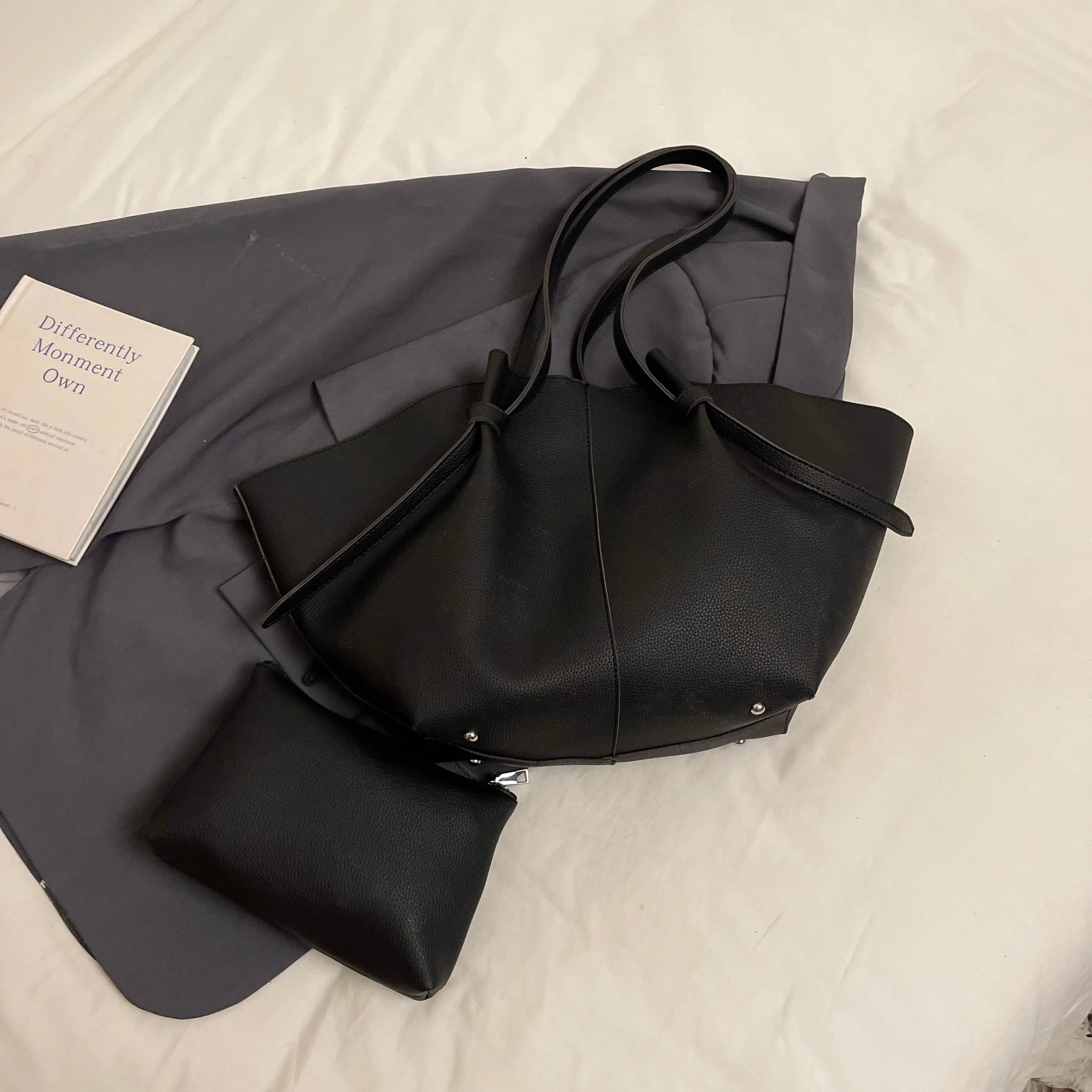 Women PU Leather Tote Bag Set Large Capacity Designer Shoulder Shopper 2-in-1 Handbag