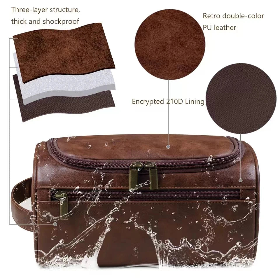 Leather Hanging Toiletry Bag Travel Dopp Kit Cosmetic Organizer
