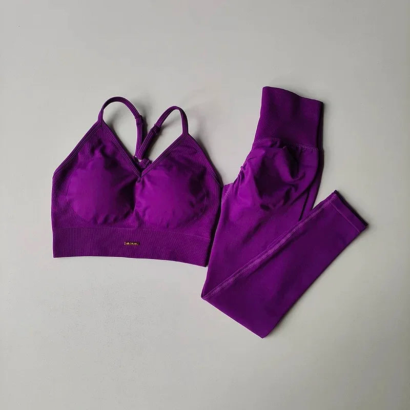 Women Seamless Yoga Set High Waisted Leggings & Sports Bra Gym Outfit