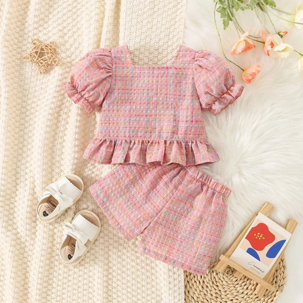 Baby Girl Plaid Summer Top and Shorts Set 0 3 Years