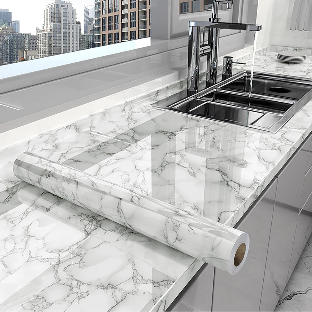 PVC Marble Wall Sticker Self Adhesive Waterproof Oil Resistant Kitchen Wall Decor 40cm