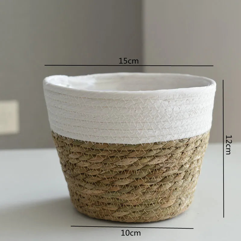Straw Weaving Plant Pot Basket Grass Planter Cover Indoor Outdoor Flower Container