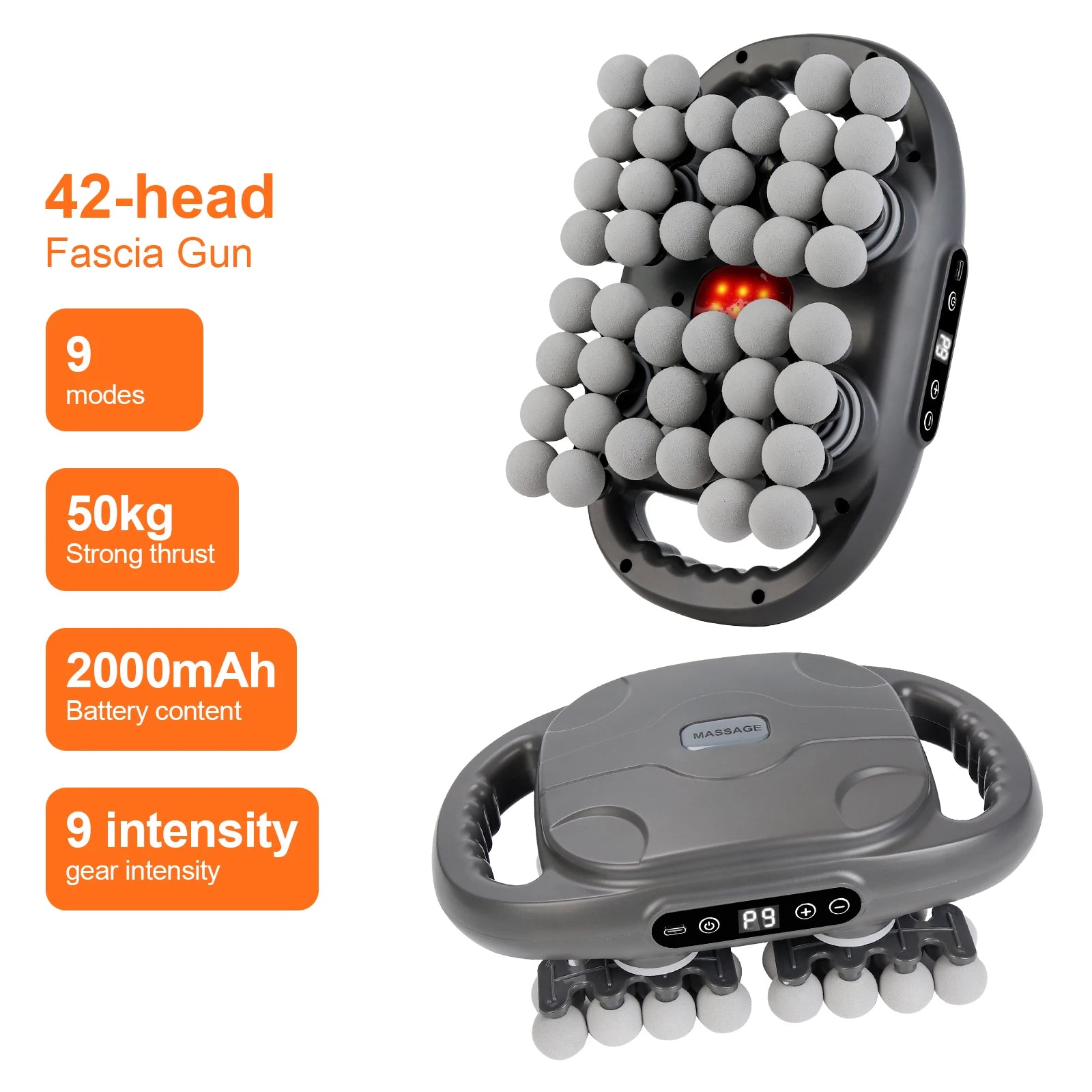 42 Heads Massage Gun Deep Tissue Muscle Massager High Frequency Body Fascia Gun for Back Neck Shoulder