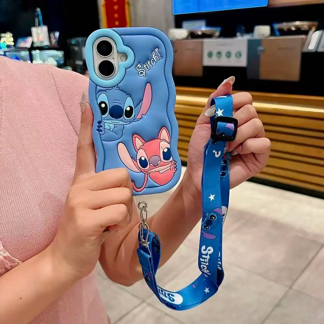 Cute 3D Stitch Shoulder Strap Silicone iPhone Case