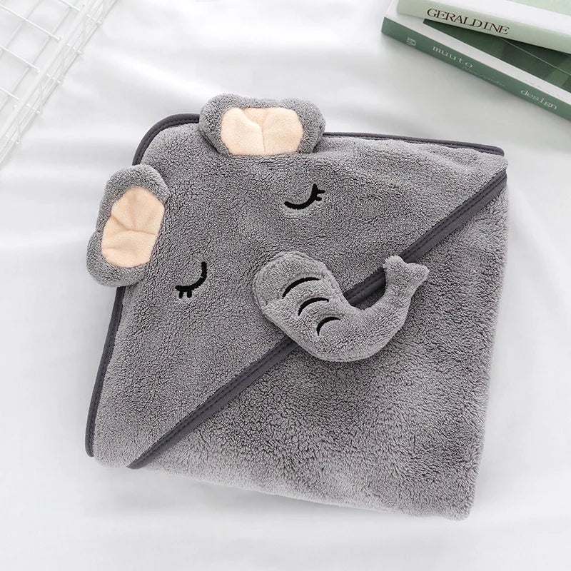 Baby Hooded Bathrobe Towel Blanket Coral Fleece Toddler Swaddle Kids Bath Wrap