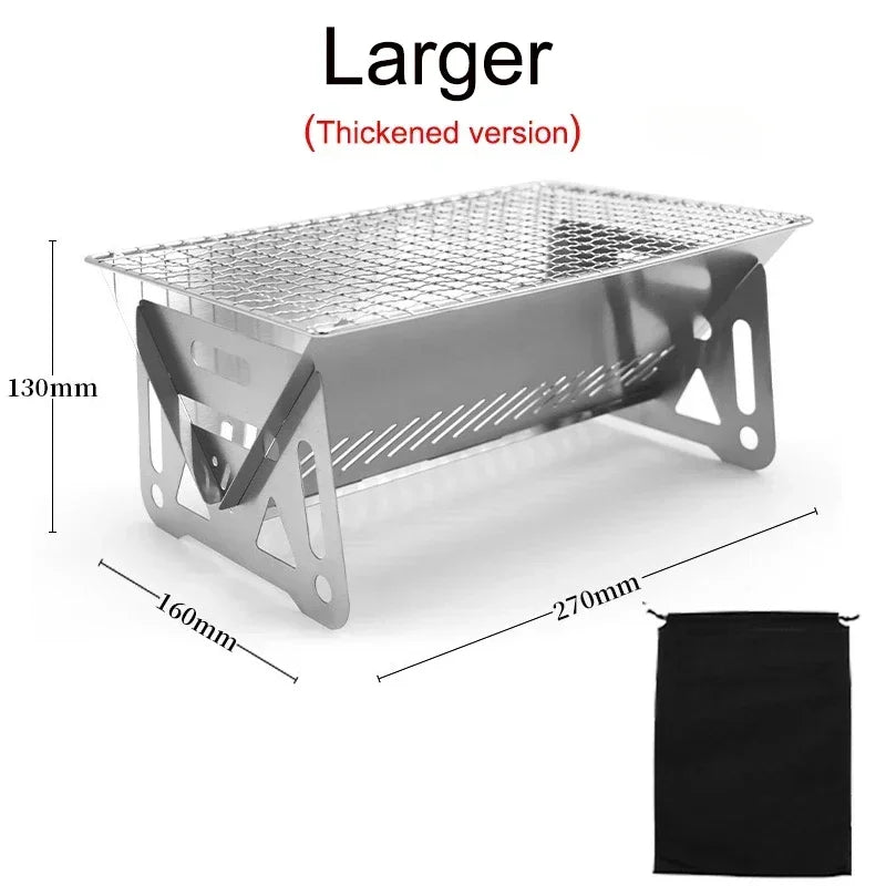 Portable Folding Stainless Steel BBQ Grill Mini Camping Charcoal Stove with Storage Bag